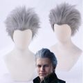 Vergil Cosplay Wig Short Silver Grey Slicked-back Hair Heat Resistant Synthetic Hair Wigs.