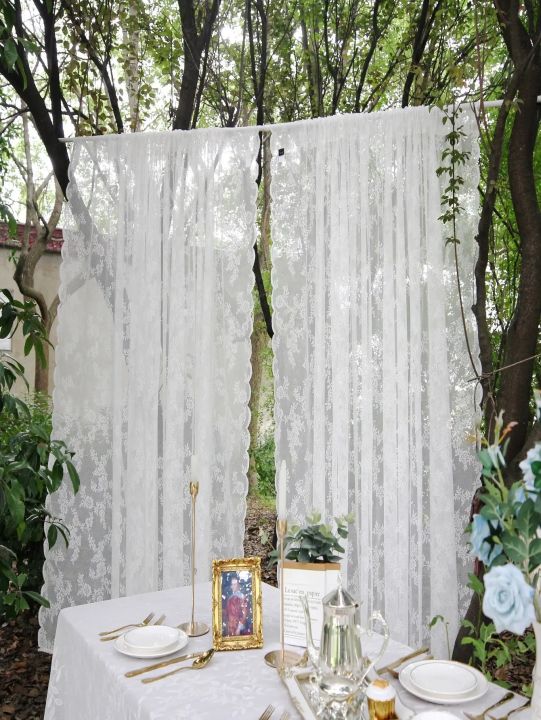 1pc YIYI Outdoor Lace Curtains German Style White Flower Sheer Rod Pocket Curtain