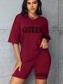 Plus Size Fashionable All-Match Shorts Short-Sleeved Suit Queen Letter Print Simple and Comfortable Two-Piece Suit 2024 New.