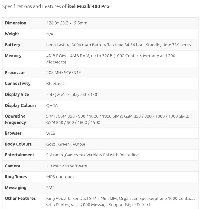 Itel%20Muzik%20400%20pro%20Super%20Loud%203D%20Sound%0A2.8%E2%80%9D%20Big%20Screen%0A3000mAh%20Big%20Battery%0A2000%20Contacts%20Capacity%0AAuto%20Call%20Recording%0AWireless%20FM%20Radio%0ADual%20SIM%20Support%0ABig%20LED%20Torchlight%20-%20Image%208