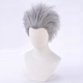 Vergil Cosplay Wig Short Silver Grey Slicked-back Hair Heat Resistant Synthetic Hair Wigs.