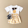 2PCS Summer Baby Boys Girls Clothes Set Lemon Print T-shirt+Checkered Shorts Beach Infant Toddler Outfit Suit 0-3Y. 