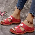 Women Embroidery Slide Sandals Vintage Embroidery Design PU Leather Slipper Gift for Christmas Birthday New Year. 