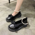 Fashion Mary Jane Shoes Women 2024 Spring/summer New Pearl Bow Single Shoe Chunky Heel Small Leather Shoes. 