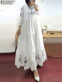 ZANZEA Elegant Floral Printed Muslim Dress Female Fashion Abaya Kaftan Sundress Woman Casual Ruffles Hem Maxi Robe Oversized.