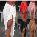 5 Colors Ruffle Sarong for Women 2024 Summer Solid Bikini Long Skirt Beach Dress Swimming Sun Protection Swim Cover Ups Monokini.