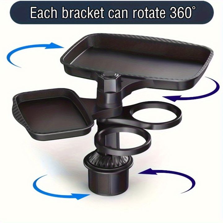 3-in-1 Detachable Car Cup Holder Tray-Expandable Food Table with 360° Rotating Design,Sturdy Base for Long Road Trips Table Tray