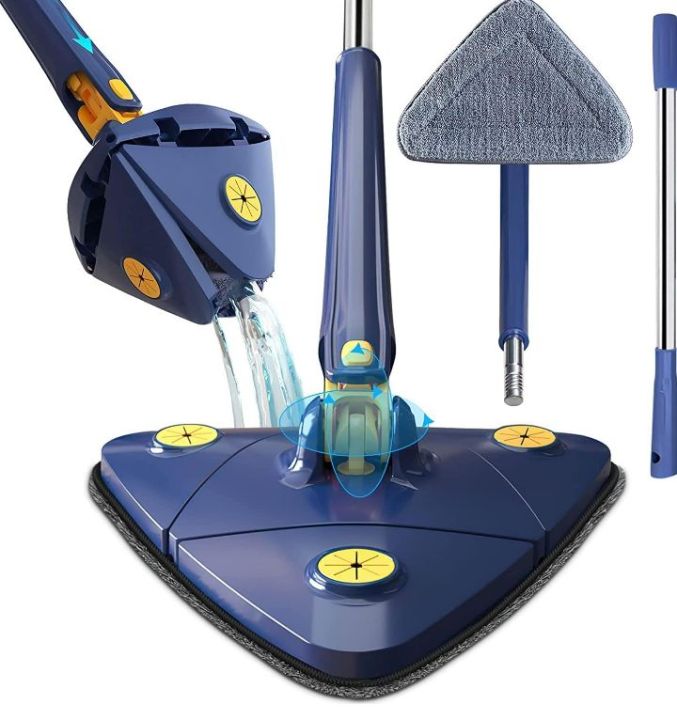 360° Rotatable Adjustable Cleaning Mop, Adjustable Reusable Spin Mop Stick Telescopic Triangular mop, Dust Wet Mop for Floor/Ceiling/Wall/Car Window, Wet