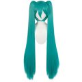 Long Double Clip Ponytails Hatsune Miku Cosplay Synthetic Wig Costume for Women Girls (Green).