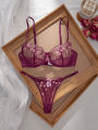 Ladies Classic Black Blue Floral Print Ultra-Thin Bra And Panties Set Elegant Underwear Combo for Women.