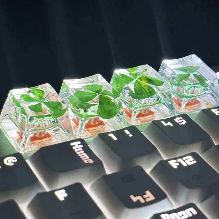 Genuine Four-leaf Clover Resin Cross-axis Mechanical Keyboard key caps
