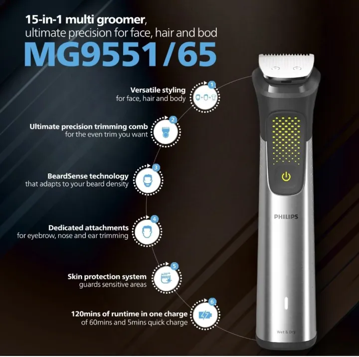Philips%20All%20Metal%20Stainless%20Steel%20Ultra%20Precision%20Pro%20All-In-One%20Trimmer%20for%20men%20MG9551/65%20-%20Image%202