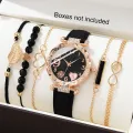 6PCS Set Watch For Women Luxury Leather Analog Ladies Quartz Wrist Watch Fashion Bracelet Watch Set Female Relogio Feminino. 