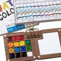 Multi Colors Wooden Grid Paint Box Pocket Artist Travel Paint Palette Mini Watercolor Paint Set for Painters Artists Students. 