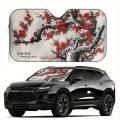 Chinese Plum Flower Sunshade Windscreen 3D Film Plaid Novelty Car Front Window Visor 70x130cm Sun Visor Solar Protect.