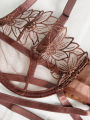 High-End Floral Embroidered Underwire Bra Set, Women's Mesh Unlined Bra + Panties. 
