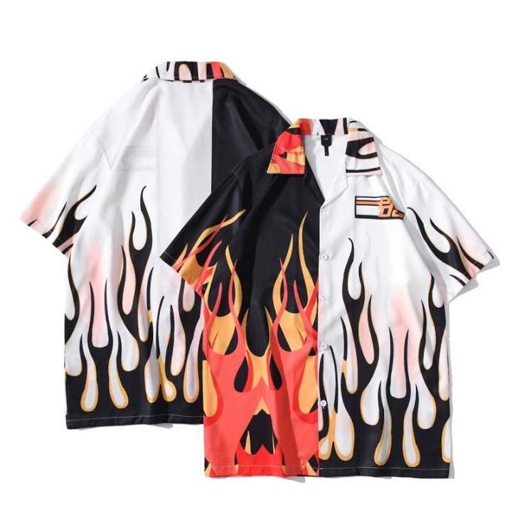 Flame%20Print%20Pattern%20Short%20Sleeve%20Casual%20Loose%20Fit%20Shirt%20For%20Men%20-%20Multicolor%20%7C%20Fashion%20Printed%20Shirt%20For%20Men%20-%20Image%203