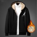 Sweatshirt for Men Coat Jacket Plush Lined Cardigan Hoodie Front Pockets Warm Zipper Lamb Wool Printed Feather Autumn Winter Red. 
