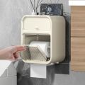 Multifunctional Double Layer Toilet Paper Storage Box Wall Mounted Punch-Free Waterproof Bathroom Tissue Holder with Drawer. 