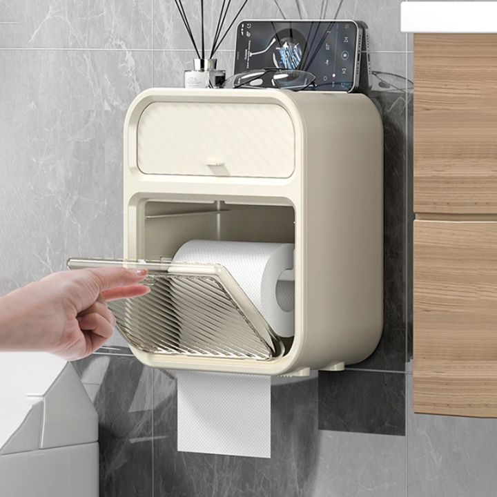 Multifunctional%20Double%20Layer%20Toilet%20Paper%20Storage%20Box%20Wall%20Mounted%20Punch-Free%20Waterproof%20Bathroom%20Tissue%20Holder%20with%20Drawer%20-%20Image%207