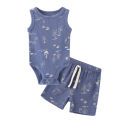Kiddiezoom Summer Cartoon Sleeveless Newborn Clothes Sets Baby Boy Girl Bodysuits+Pants Cotton Soft Infant Outfits.