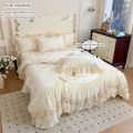 3pcs Korean style Duvet Cover Set (1*Duvet Cover + 2*Pillowcase, Without Core), Lace embroidery Bedding Set.