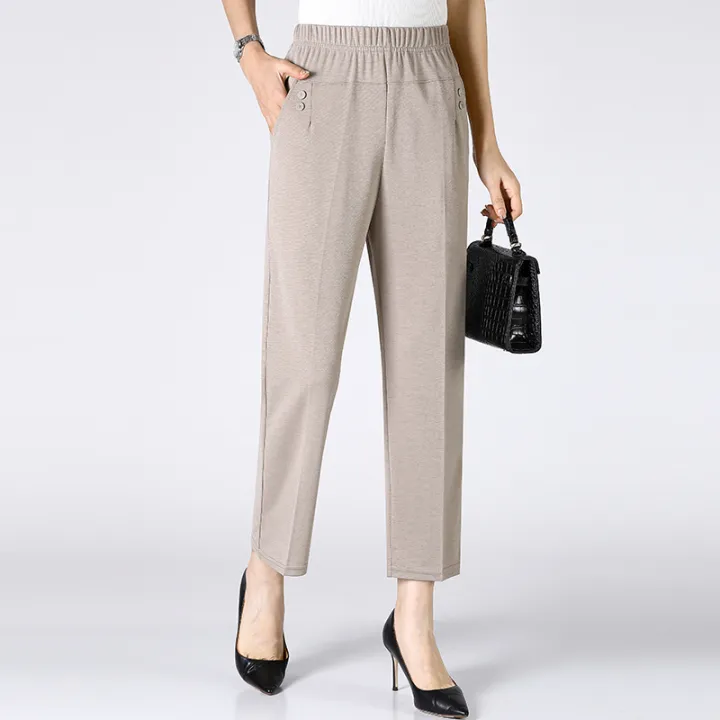 Summer%20Thin%20Breathable%20Elastic%20Pants%208XL%20Women's%20Solid%20Color%20High%20Waisted%20Loose%20Casual%20Pants%20Middle-aged%20Elastic%20straight%20leg%20-%20Image%203