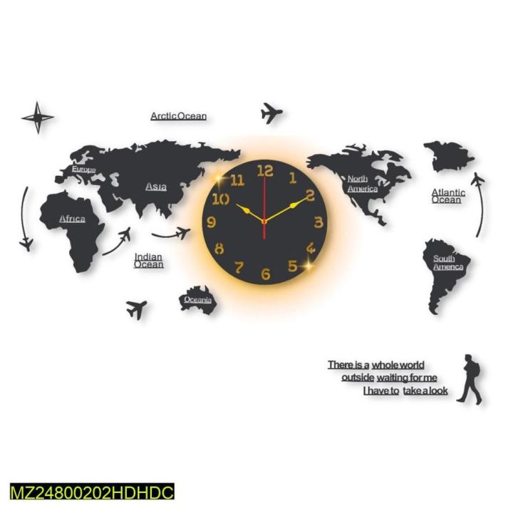 World map design laminated wall clock with backlight