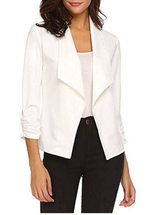 Womens%20Blazer%20Casual%20Open%20Front%20Work%20Office%20Blazer%20Jacket%203/4%20Sleeve%20Lapel%20Coats%20with%20Removable%20Shoulder%20Pads%20-%20Image%202