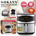 Sokany 10 Litre Digital 2200W Double Heater Oil-Free Healthy Cooking (SK-10091) Air Fryer. 