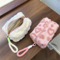 Plush Makeup Bags with Handle Soft Travel Cosmetic Storage Bag Portable Love Print Organizer Pencil Case Cute Clutch Pouch.