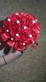 Ribbon rose bridal wedding bouquet, handmade ribbon flowers red & golden. 