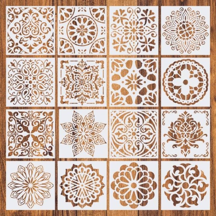 16Pcs/Set Mandala Stencils,15cm Mandala Dot Painting Stencils for DIY ...