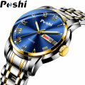 POSHI Stainless Steel Quartz Wrist Watch for Man Luxury Week Date Display Luminous Bracelet Fashion Men's Watch Original Clock. 