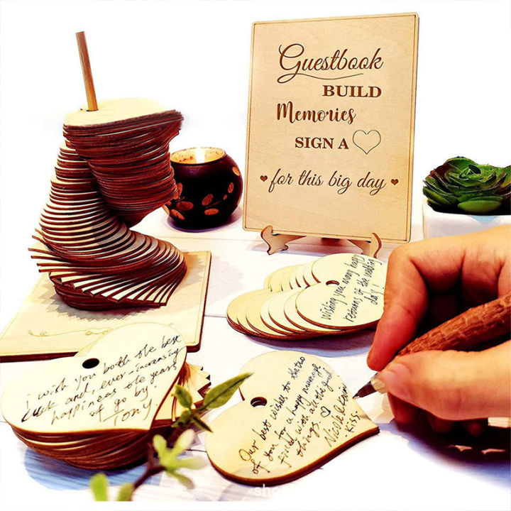 72PCS Wood Heart Guest Book Signature Guest Books Perfect Festivel Party Wedding Reception Decoration and Favor Wood Gift