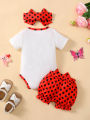 0-24Months Infant Girl Cute Summer Outfits Short Sleeved Ladybug Romper+Polka Dot Shorts+Headband 3PCS Cute Toddler Clothing Set. 