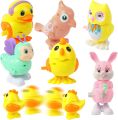 Random Key Operated Toys For Kids -Dino - Chick- Rabbit - Squeral - Parrot - Chabi Wale Khilone Chicks Wind Up Toys,Gift for Toddler Kids Easter Egg Hunt Basket Goody Bag Stuffer Filler. 