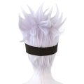 Black Blindfold + Short Wavy Cosplay Wig Light Purple Mix Silver Wig for Anime Heat Resistant Hair Wig for Men Boys. 