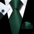 Dark Green Silk Solid Men Ties With Pocket Square Cufflinks Set Elegant Woven High Quality Suit Necktie Wedding Party Barry.Wang. 