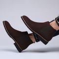 Men's Fashionable Frosted round Toe Mid-Top Chelsea Boots Slip-On Casual Boot Style.