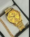 4PCS/MENS WEDDING WATCH DEAL TOP FASHION GOLEN HIGH QUAILITY CASUAL WATCH +CUBAN LOINK CHAIN BRACLET +LOCKET+RING FOR MEN /BOYS. 