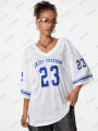 Orange Enjoy Freedom 23 Print T-Shirt For Women Summer New V-Neck Short Sleeve Sports Football Jersey Y2K Loose Oversized Tops. 
