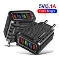 4-port Usb Mobile Phone Charger With Led Light 5V/3A Travel Fast Quick Charging Usb Adapter US/EU Plug. 