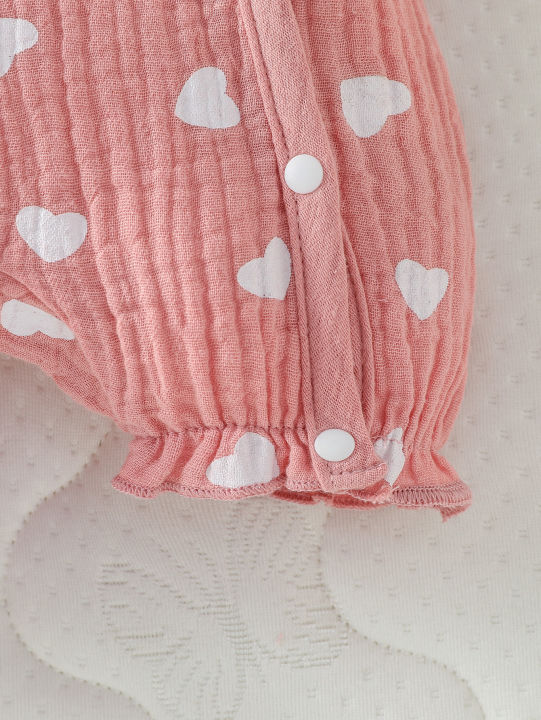 Baby%20Girls%204pcs%20Summer%20O-Round%20%20Cotton%20Soft%20Printing%20Heart%20Streetwear%20Cute%20Bodysuit%20-%20Image%202