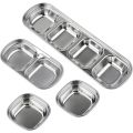 2/3/4 Grids 304 Stainless Steel Dipping Plate Divided Sauce Plate Barbecue Seasoning Dish Kimchi Plate Kitchen Utensil. 