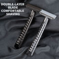 Classic Metal Double-Layer Semi-Blade Razor Manual Shaving Razor Stainless Steel Double-Sided Blade Beard Razor.