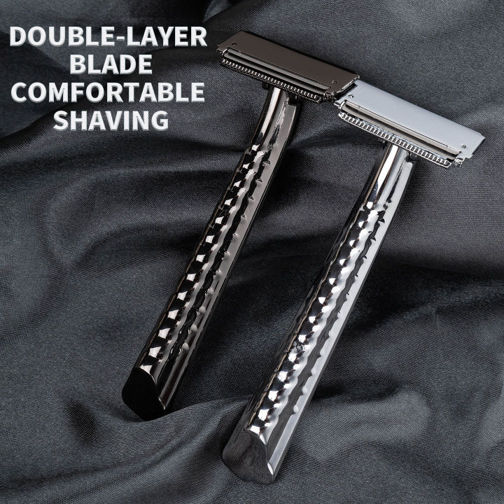 Classic Metal Double-Layer Semi-Blade Razor Manual Shaving Razor Stainless Steel Double-Sided Blade Beard Razor