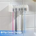 A covered 5-slot toothbrush holder, self-adhesive wall toothbrush storage rack, plastic bathroom supplies.