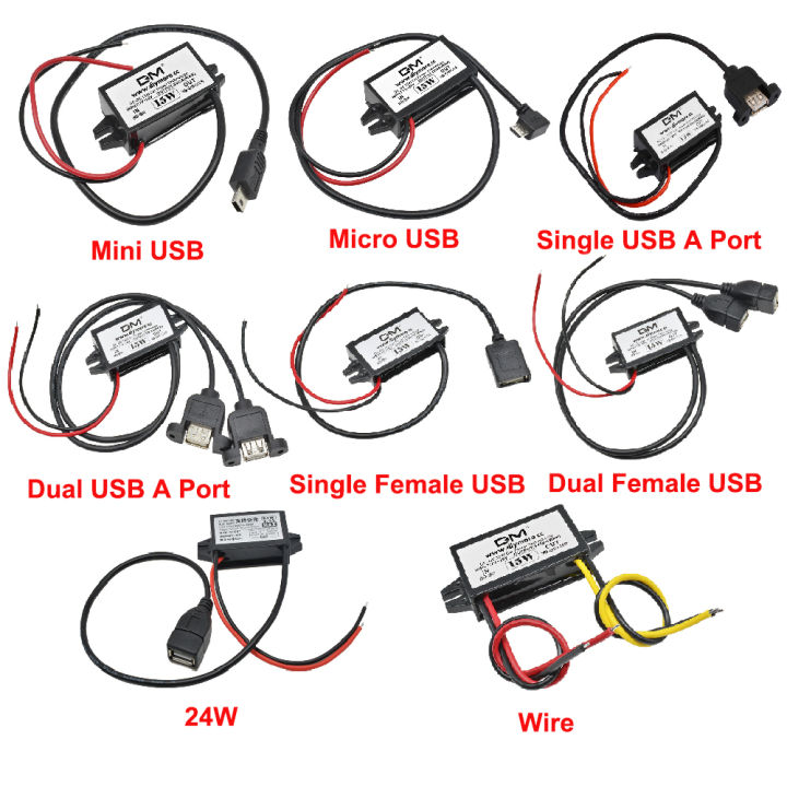 12V to 5V 2A 3A 10W 15W 24W DC-DC Step Down Buck Converter Power Supply Module Mini USB Micro USB Male Female Type-C Adapter