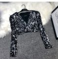 Street Fashion Joker Short Edition Sequins Small Suit Sparkling Bead Piece Suit Small Jacket Tank Top Jazz Dance Performance.